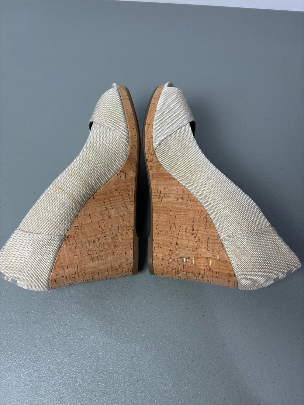 TOMS Women's Neutral Beige Cork Wedge Peep Toe Heels Size 11 Canvas